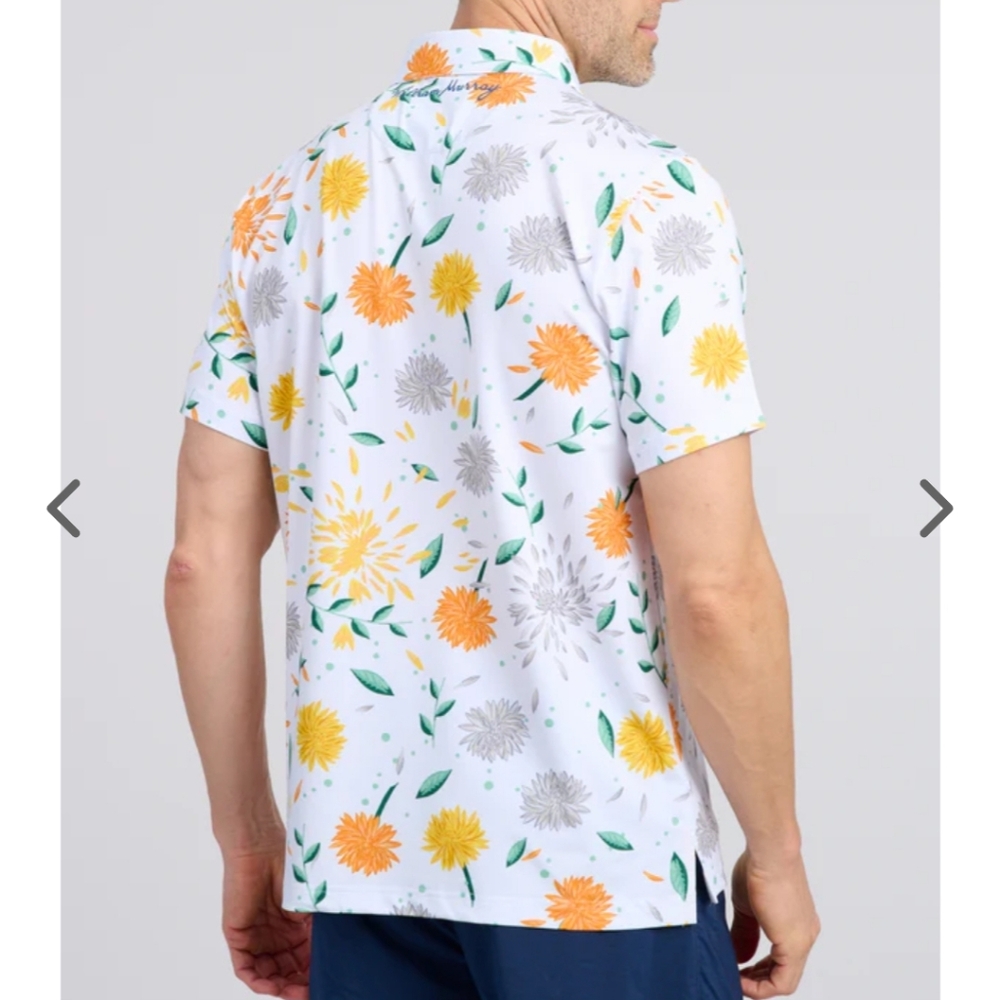 William Murray Golf Polo Shirt Men’s L XL Mums The Word White Floral Performance - Picture 3 of 12